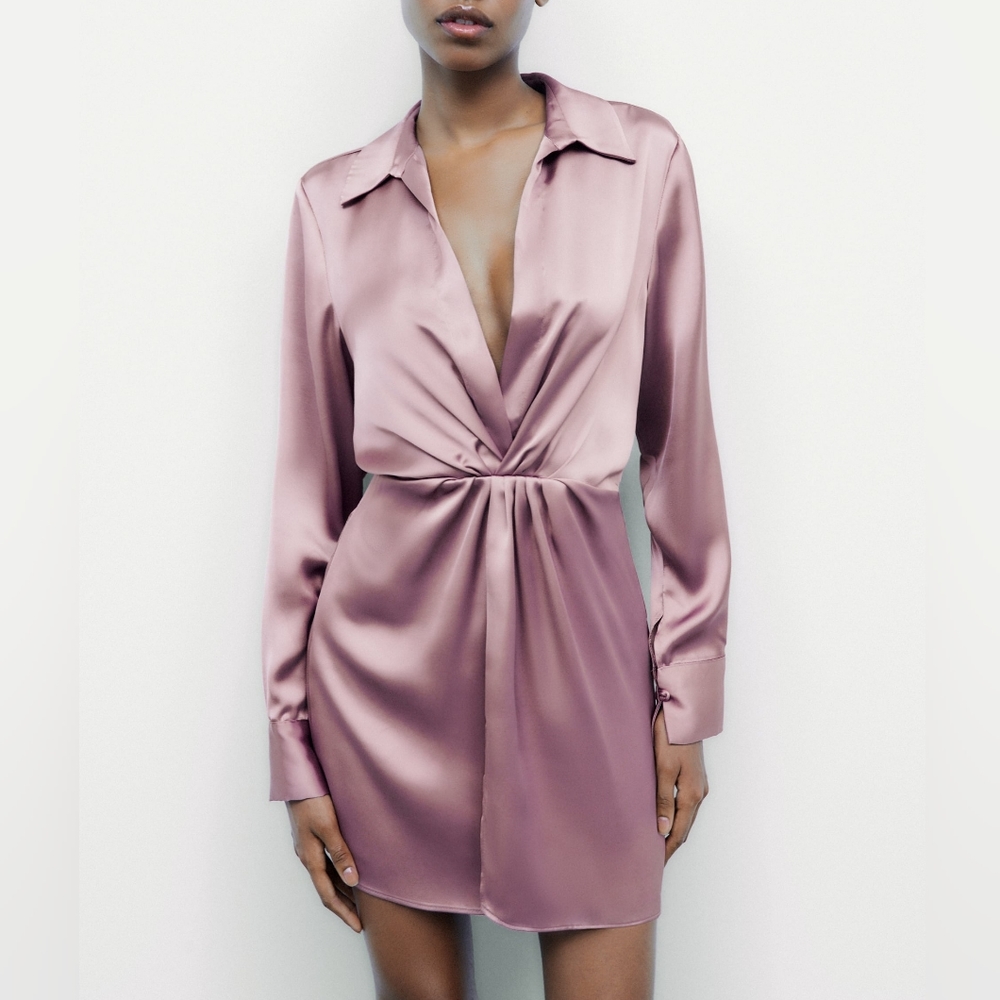Rose gold Zara Satin Effect Dress